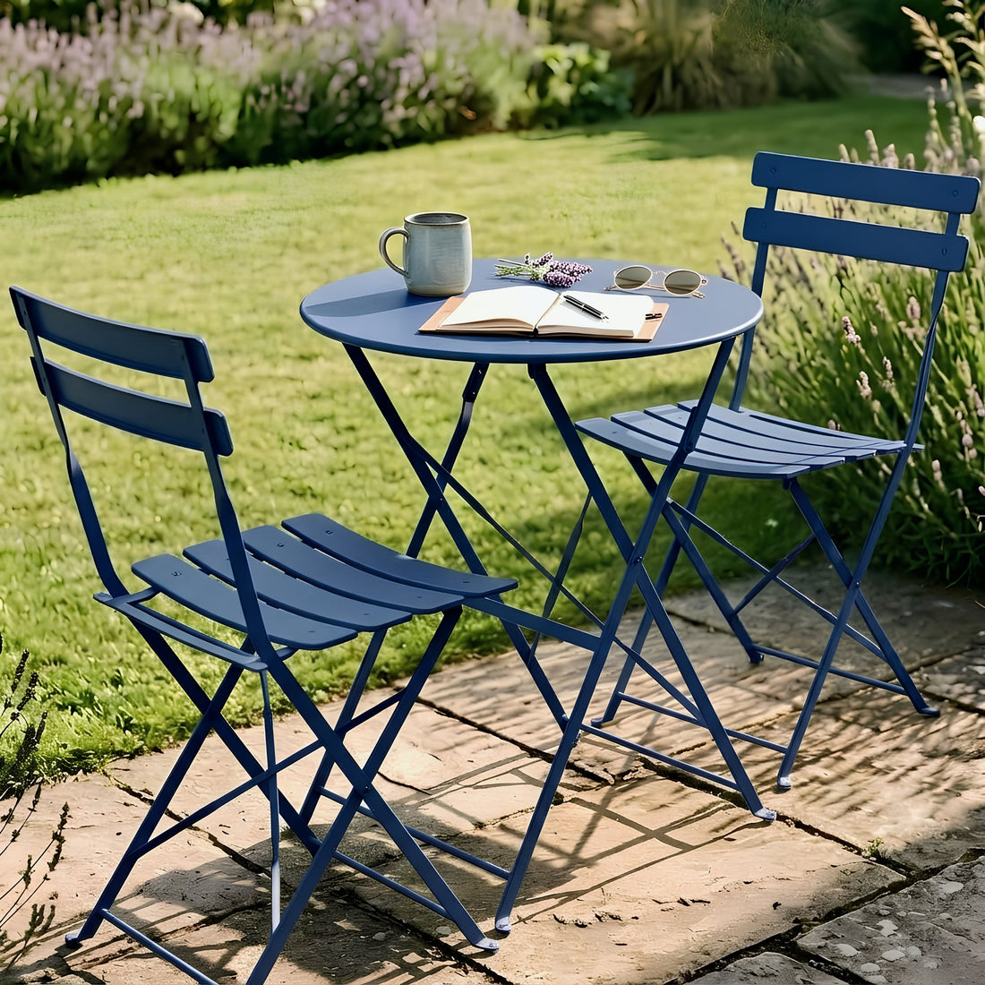 Navy Two-Seater Round Bistro Set