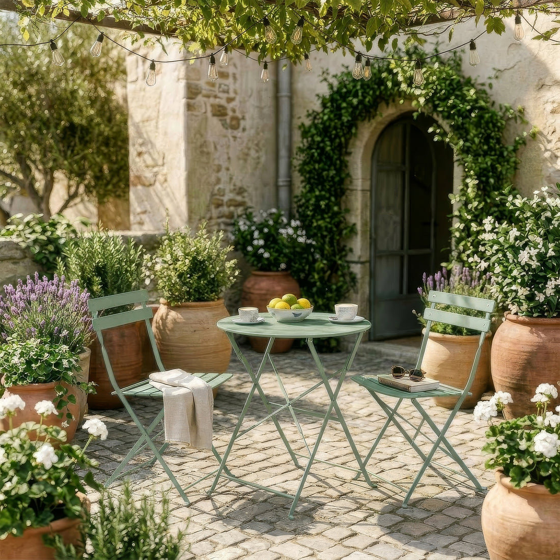 Sage Green Two-Seater Round Bistro Set