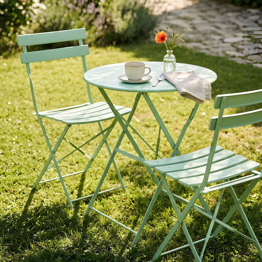 Sage Green Two-Seater Round Bistro Set
