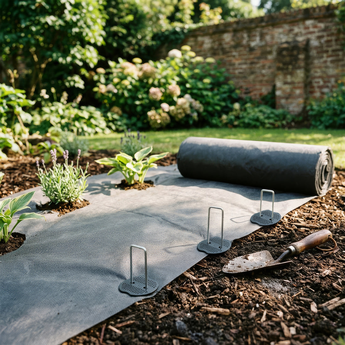 50gsm Weed Control Fabric with Pegs &amp; Plates - 5m x 10m Total (5 Rolls)