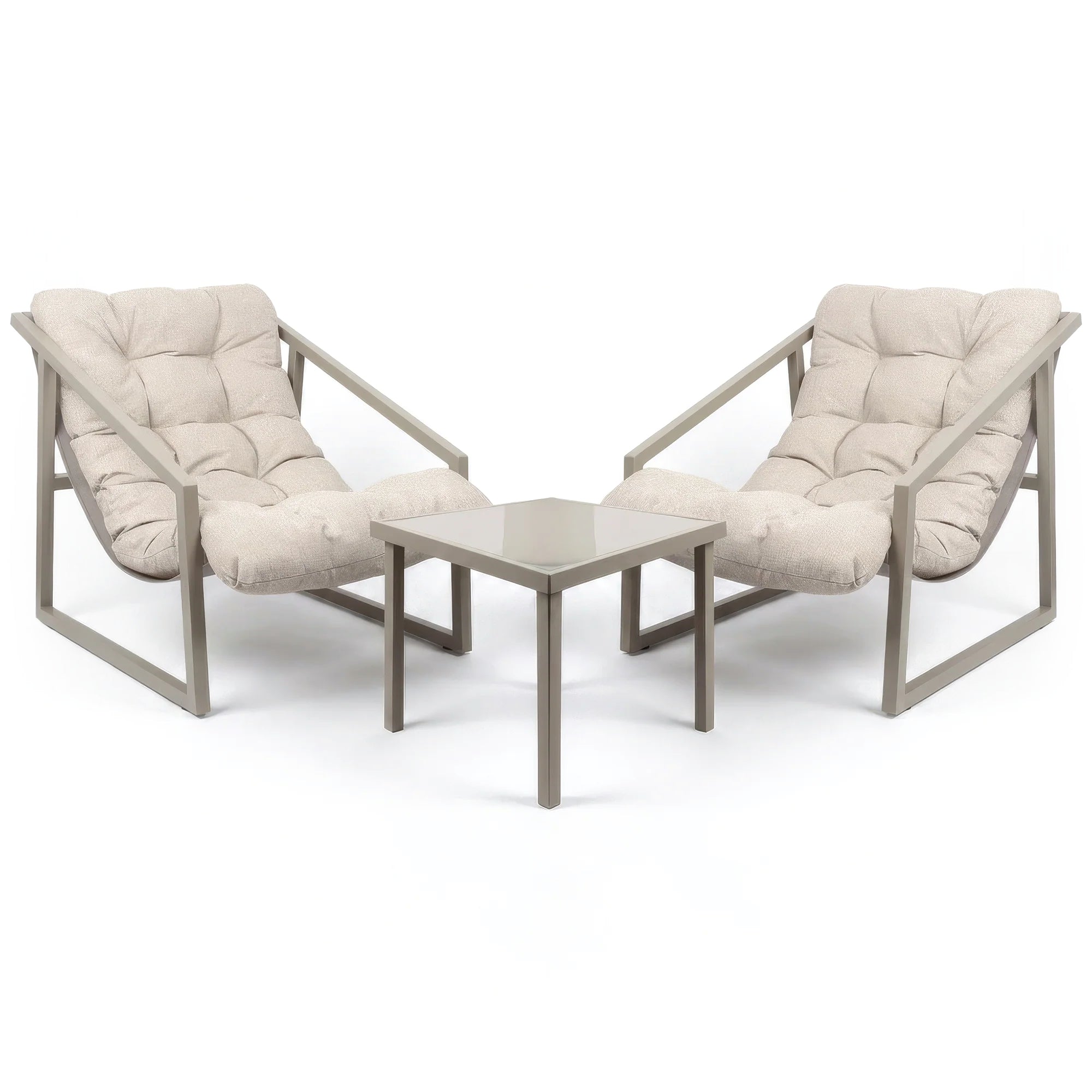 3 Piece Padded Patio Bistro Set - Beige