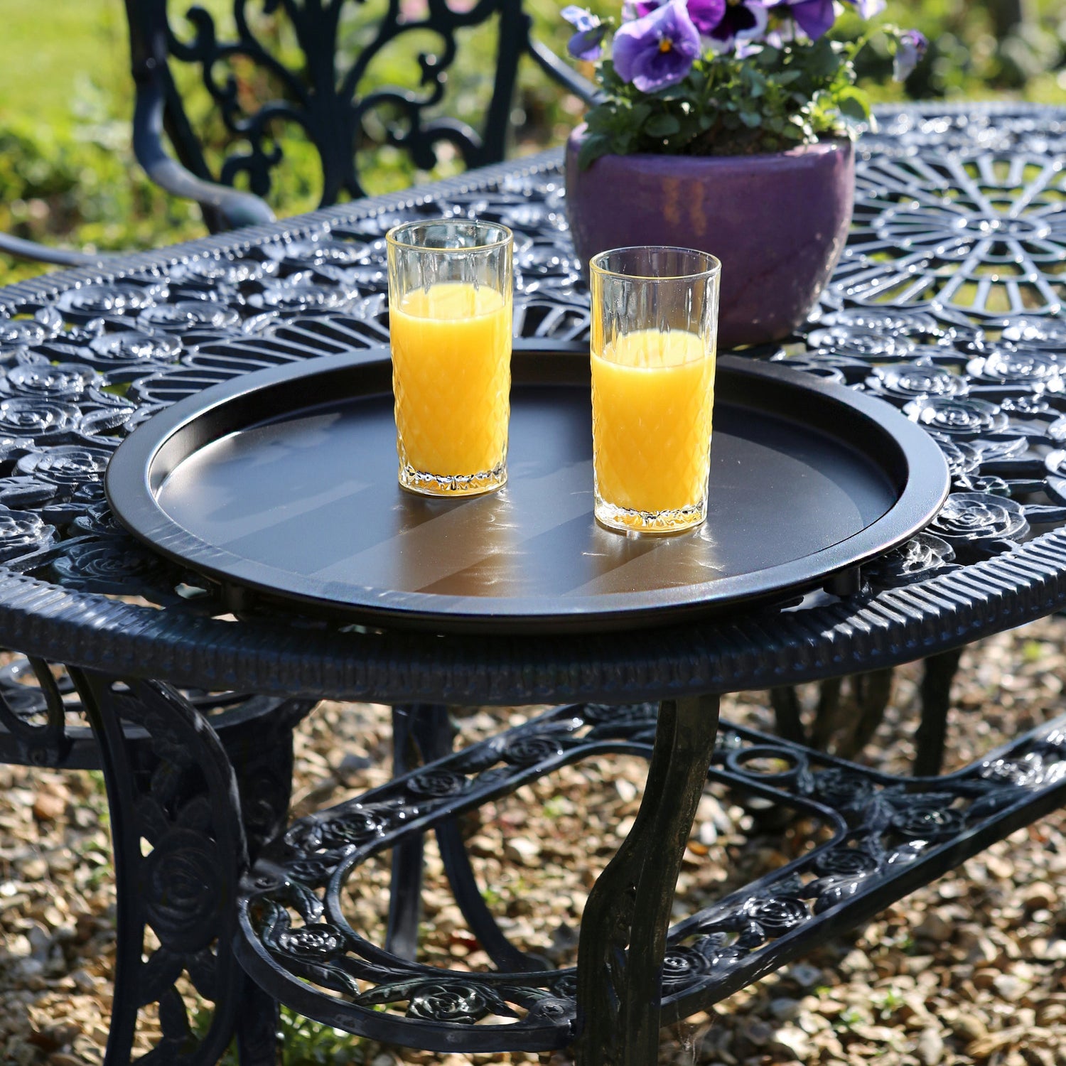 Black Round Steel Tray Table