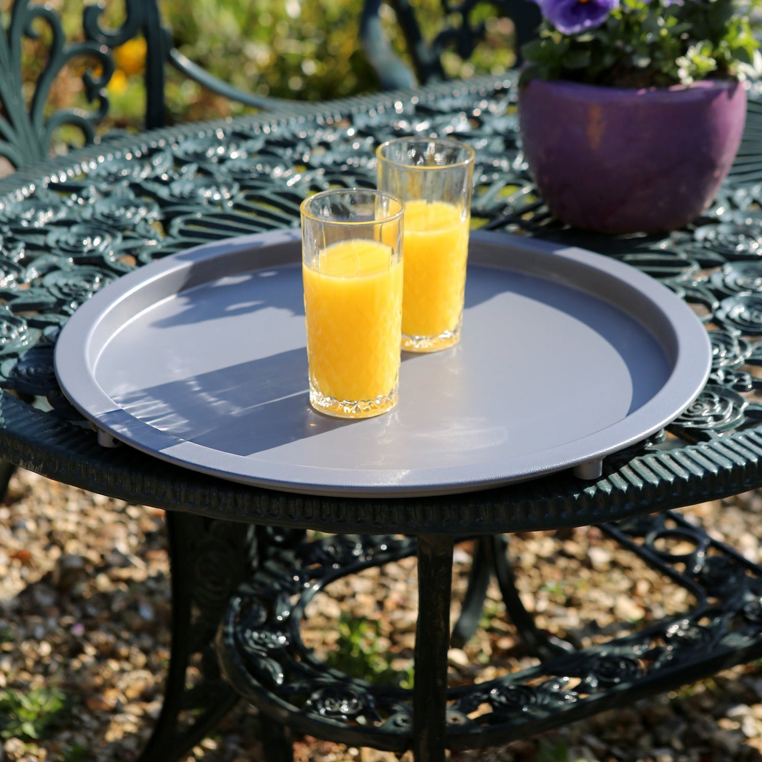 Grey Round Steel Tray Table