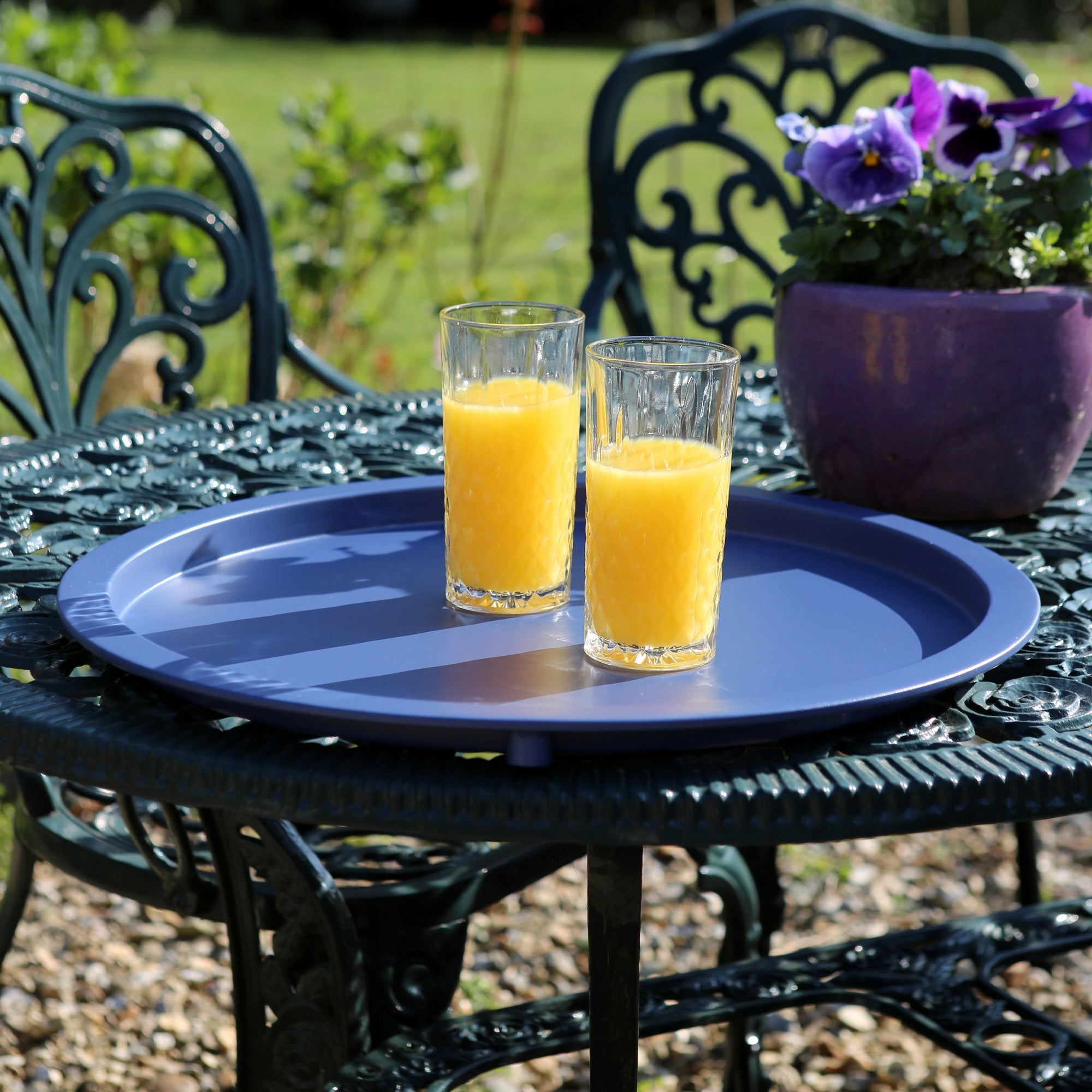 Navy Round Steel Tray Table