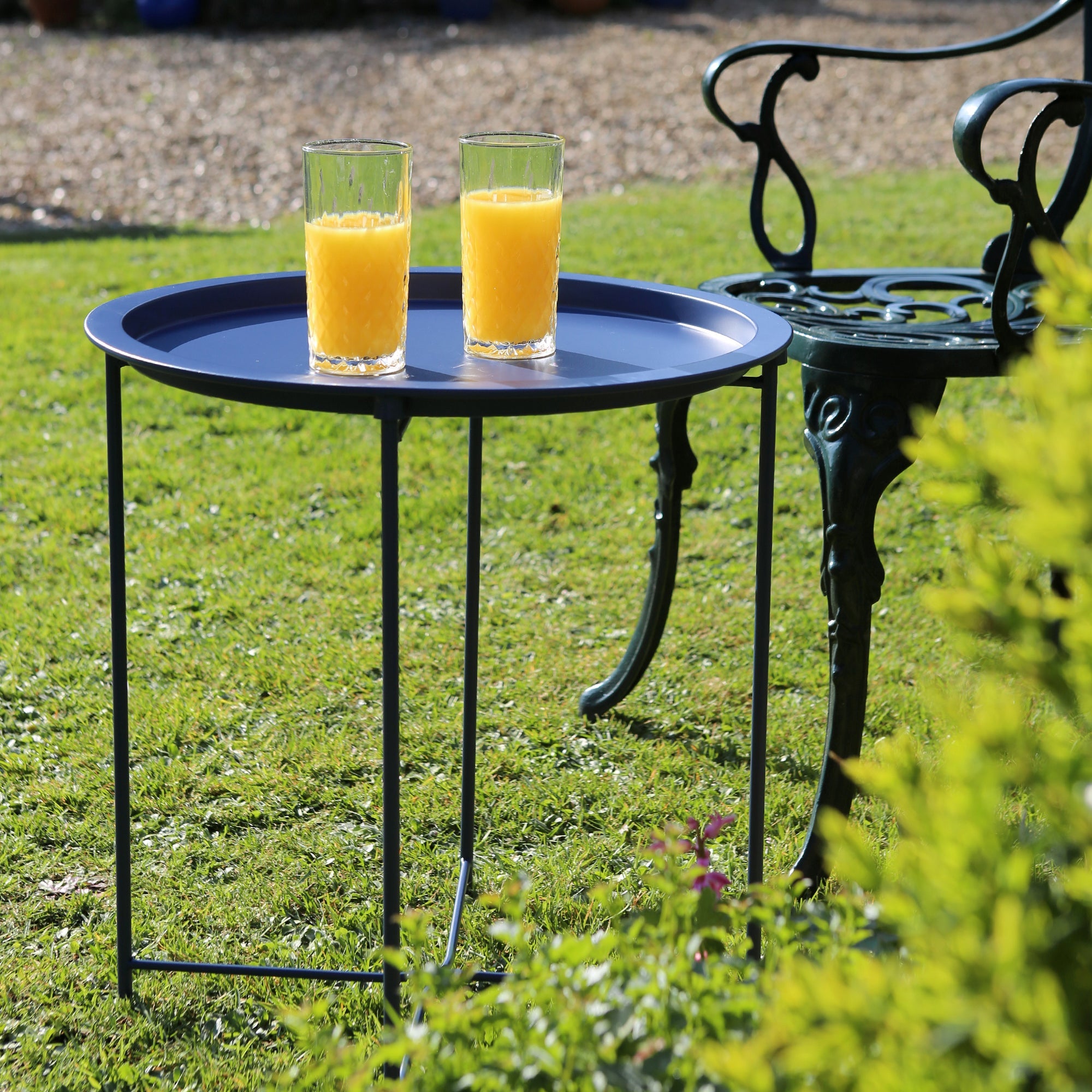 Navy Round Steel Tray Table
