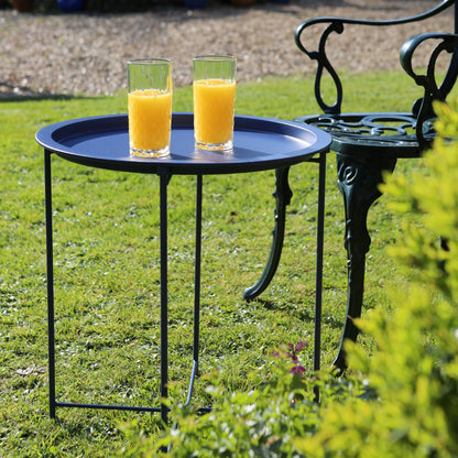 Navy Round Steel Tray Table