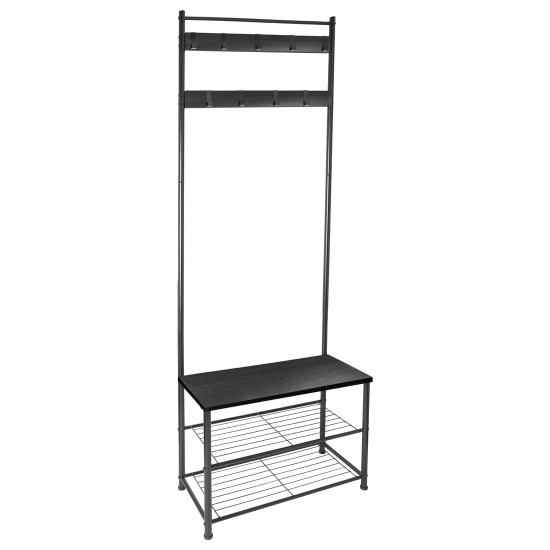 Black Square Steel Coat Rack with Shoe Storage Bench