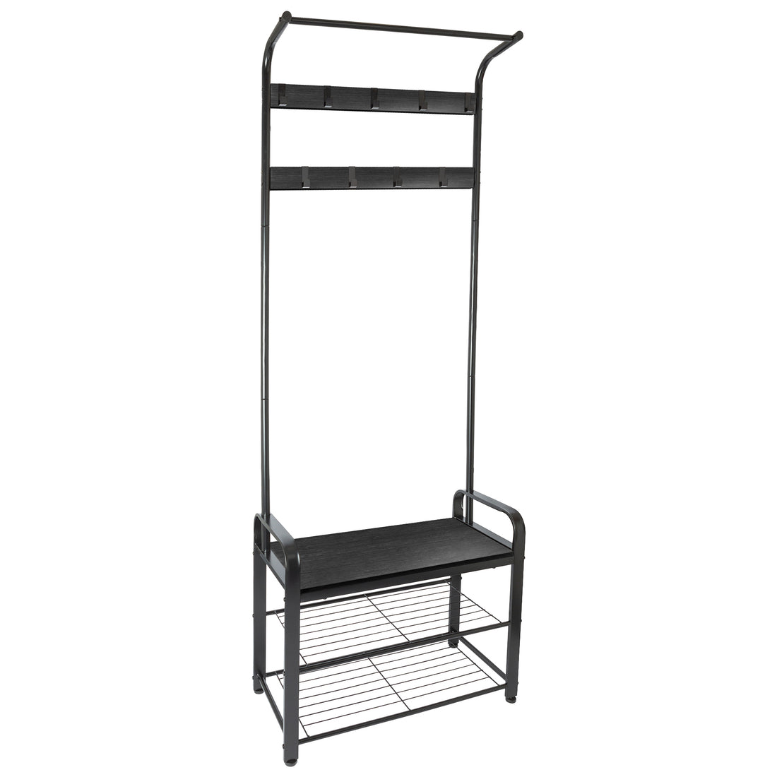 Curved Steel Coat Rack with Shoe Storage Bench