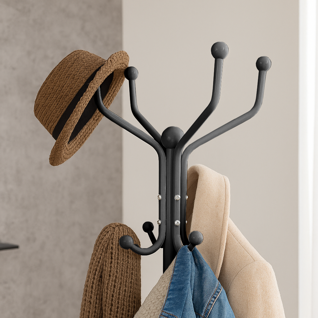 Black Free-Standing Steel Coat Rack