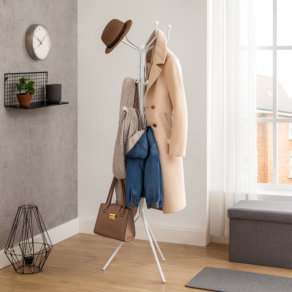 White Free-Standing Steel Coat Rack