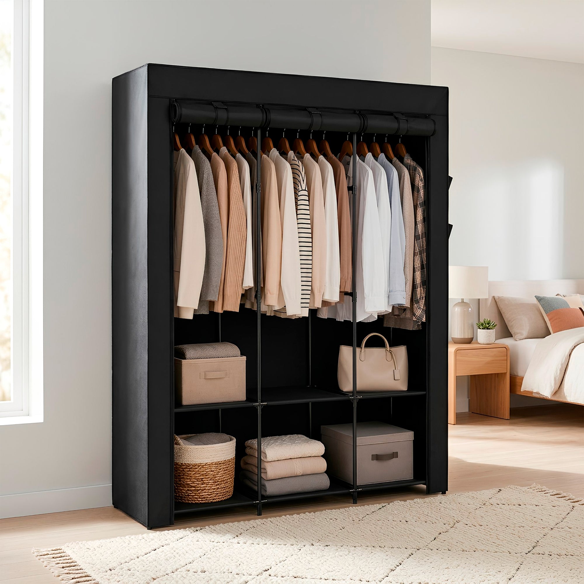Portable Fabric Wardrobe - 130 x 45 x 167cm - Black