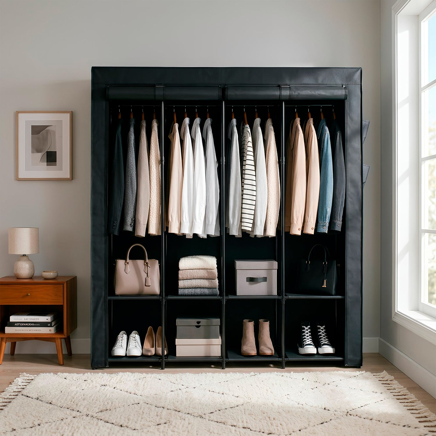 Portable Fabric Wardrobe - 170 x 45 x 167cm - Black