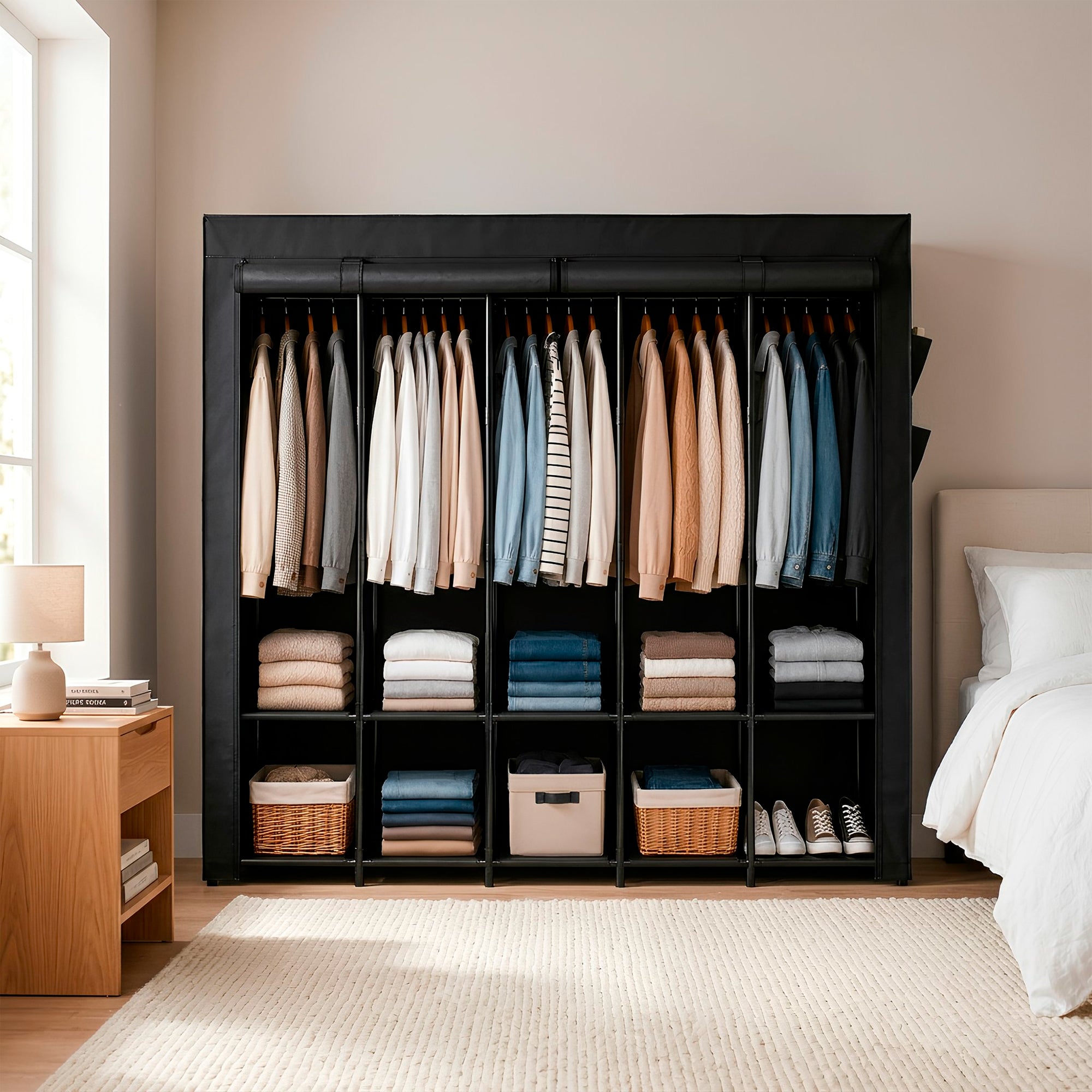 Portable Fabric Wardrobe - 211 x 45 x 167cm - Black | Rinkit.com