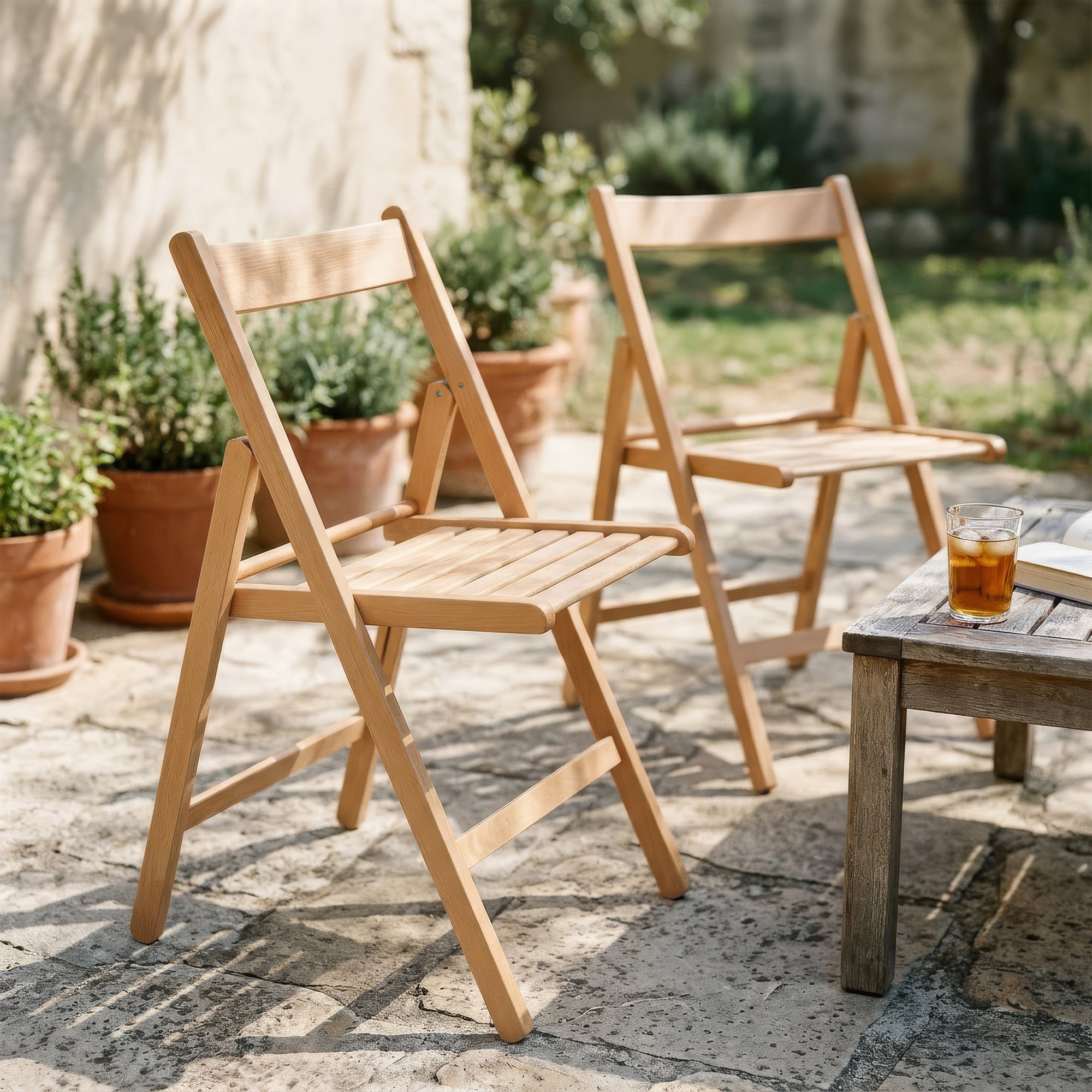 Natural Beech Wood Folding Chairs – Pack of Two