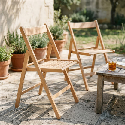 Natural Beech Wood Folding Chairs – Pack of Two