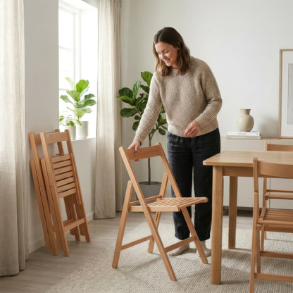 Natural Beech Wood Folding Chairs – Pack of Two