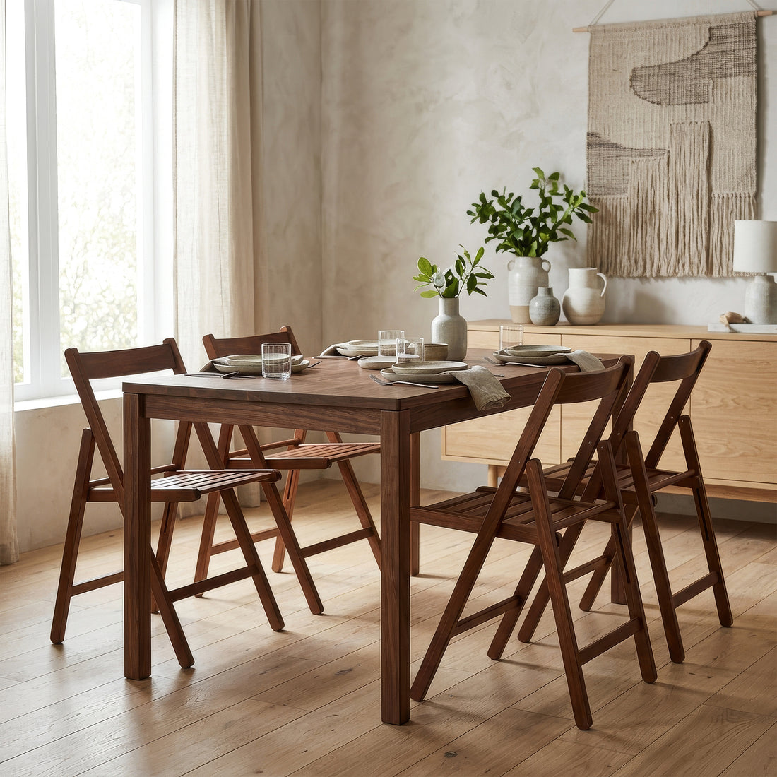 Walnut Beech Wood Folding Chairs - Pack of Two