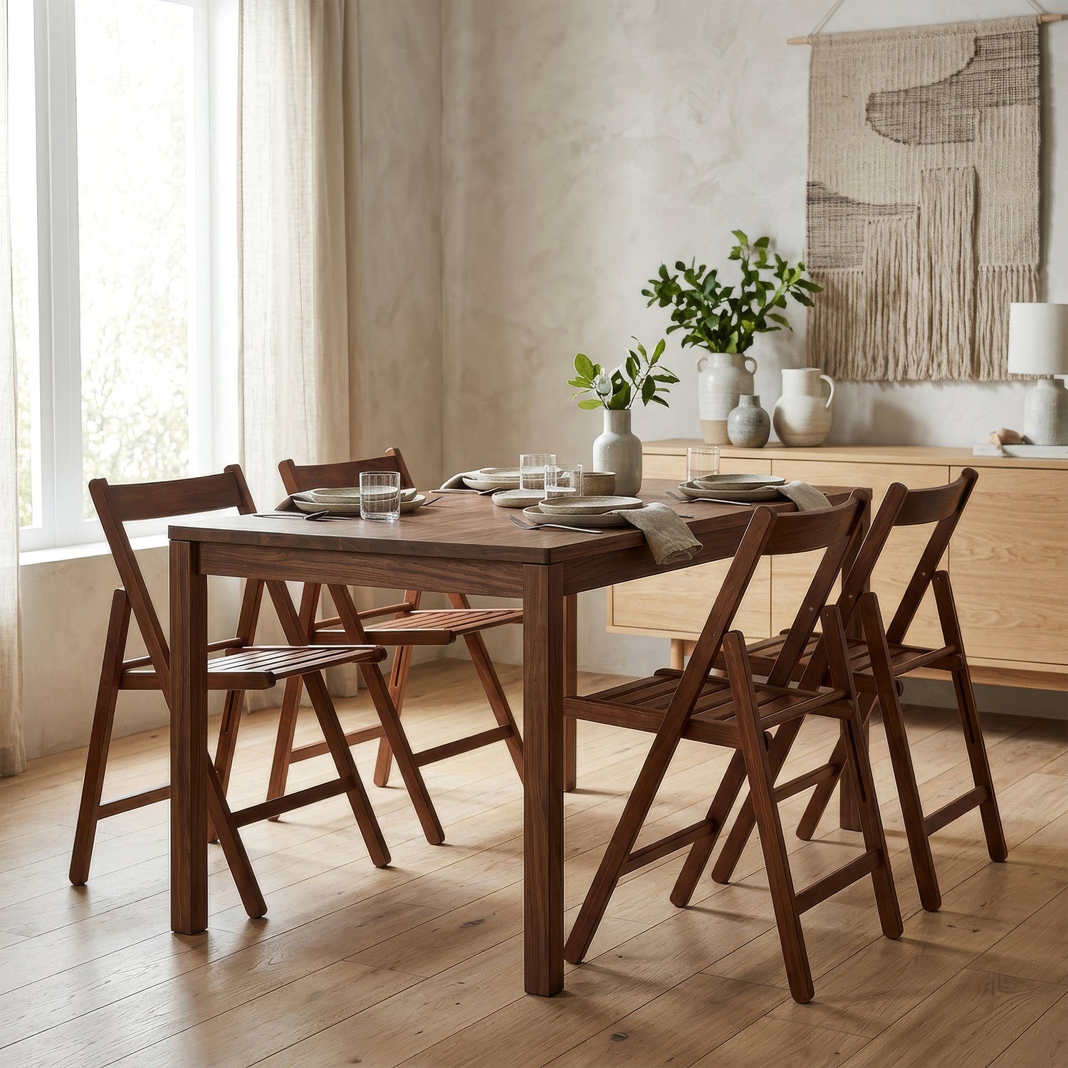 Walnut Beech Wood Folding Chairs - Pack of Two