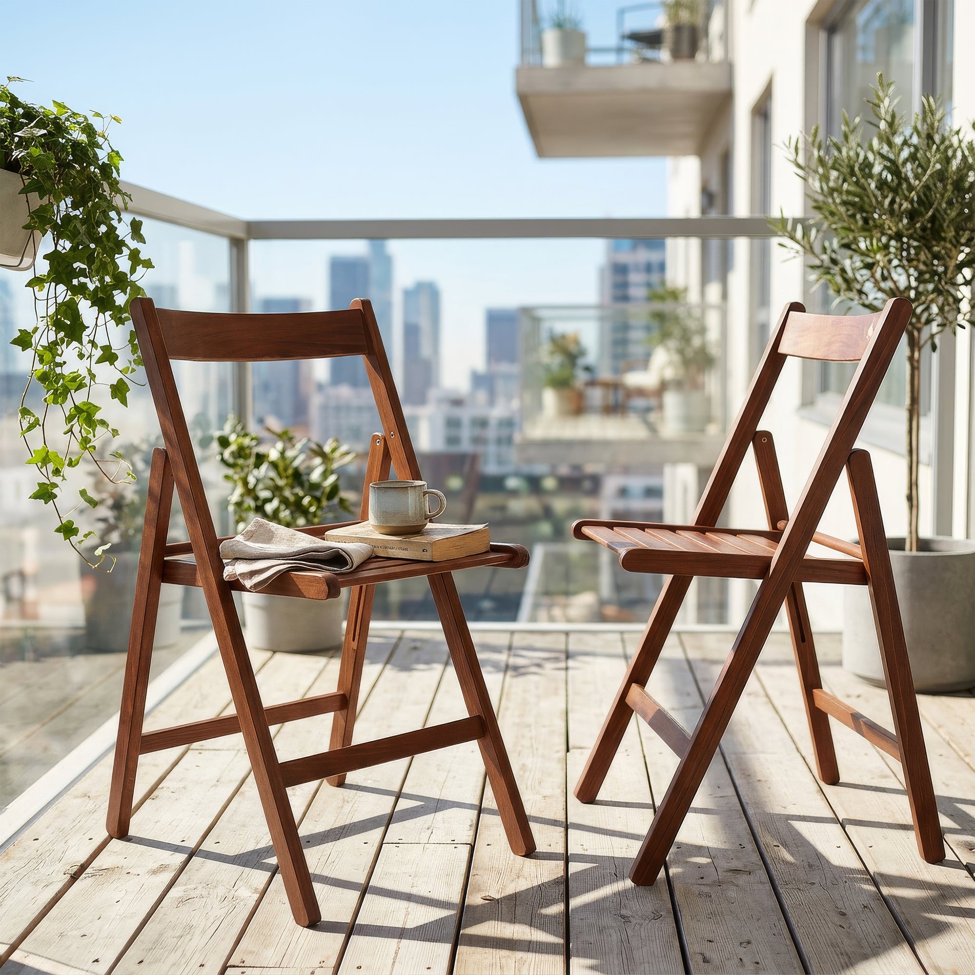 Walnut Beech Wood Folding Chairs - Pack of Two