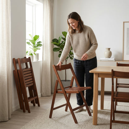 Walnut Beech Wood Folding Chairs - Pack of Two