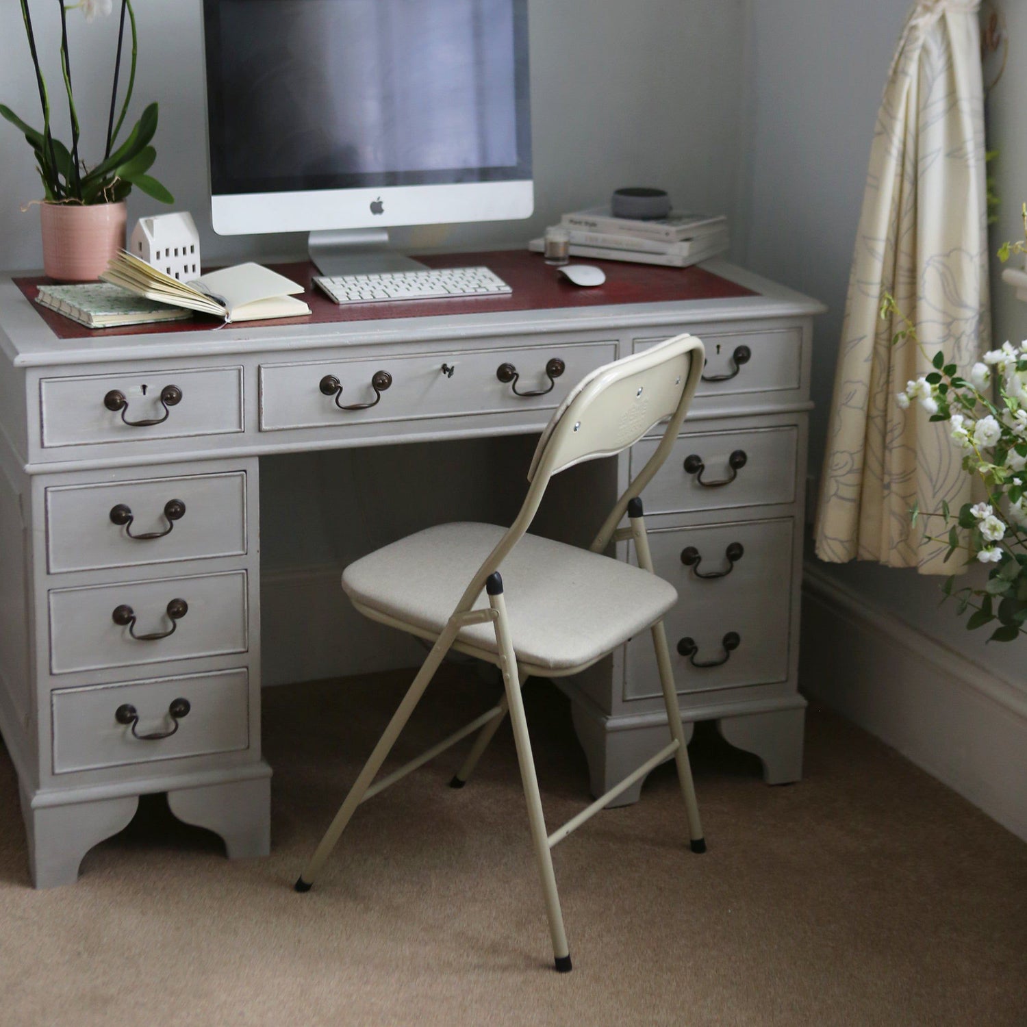 Beige Fabric Padded Folding Chair