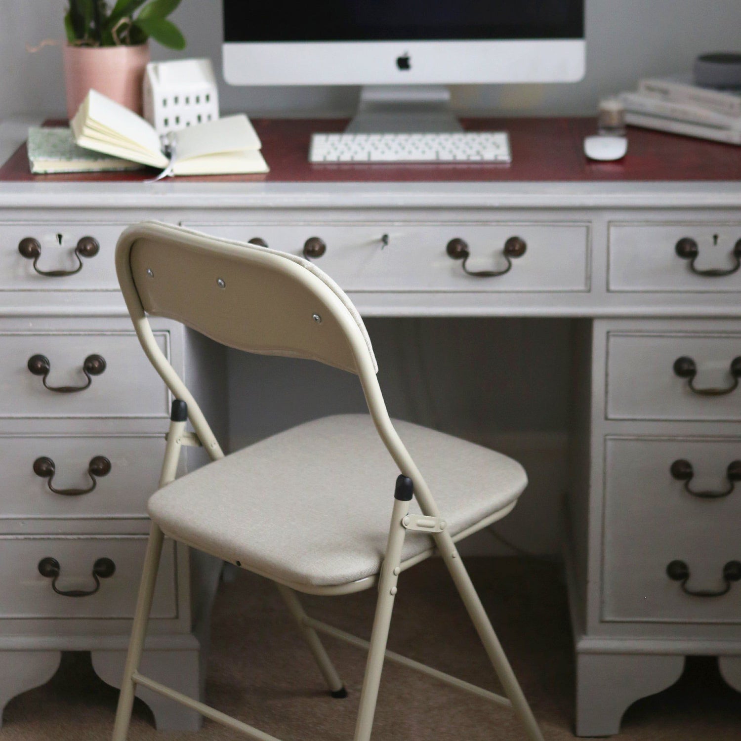 Beige Fabric Padded Folding Chair