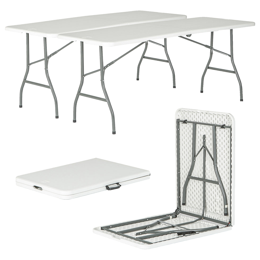 6ft (180cm) White Rectangle Plastic Folding Trestle Tables - Pack of Two