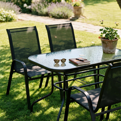 Four-Seater Sussex Black Metal Glass Top Garden Table 120cm x 70cm