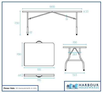 6ft (180cm) White Rectangle Plastic Folding Trestle Table