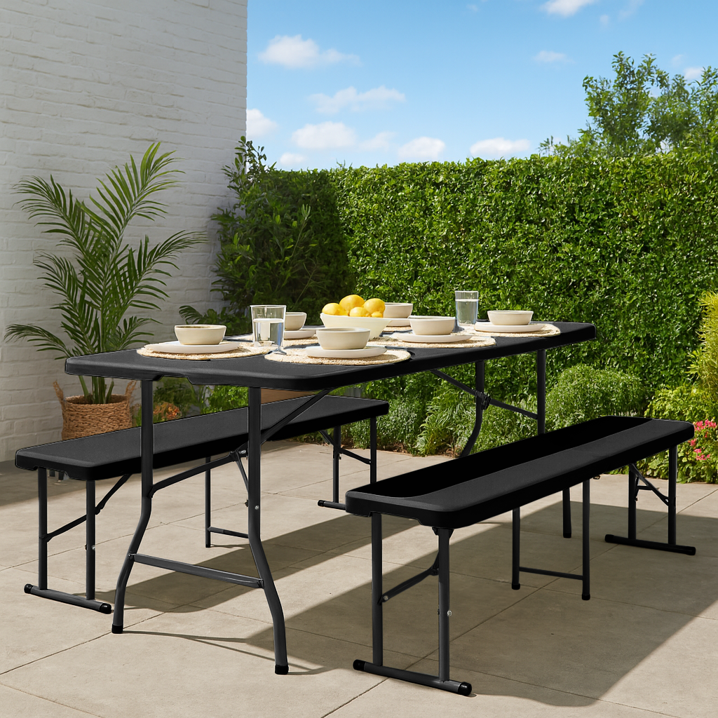 Black 6ft (180cm) Four Person Folding Trestle Bench
