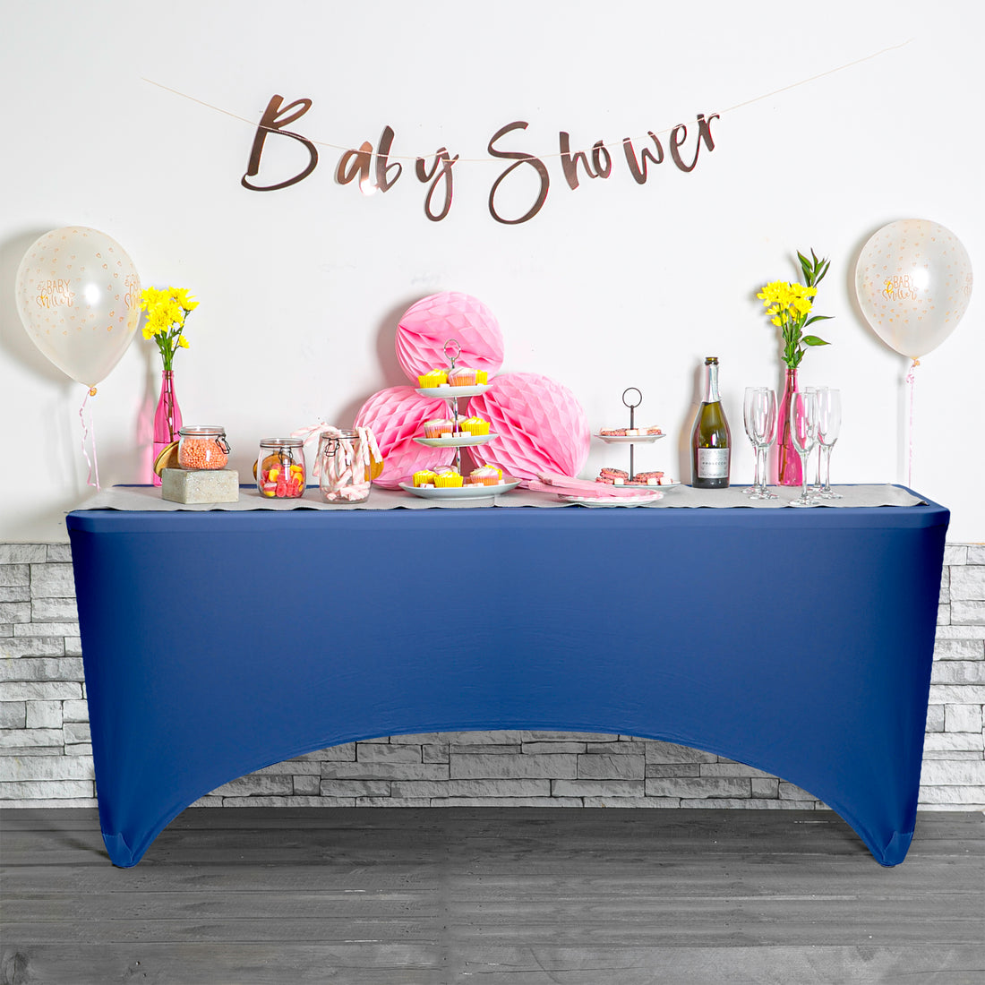 Blue 6ft (180cm) Rectangular Spandex Fitted Tablecloth