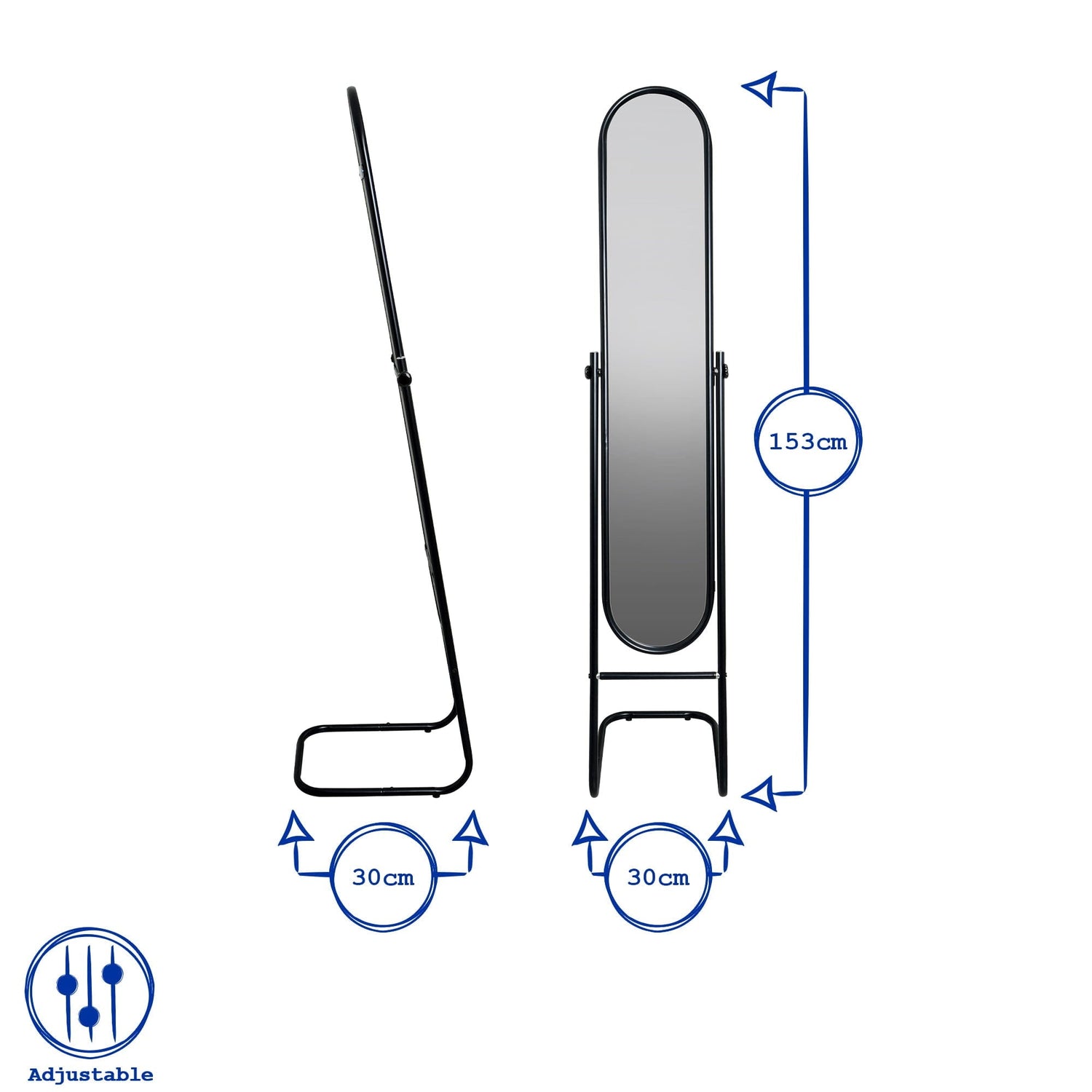 153cm x 30cm White Round Full-Length Mirror