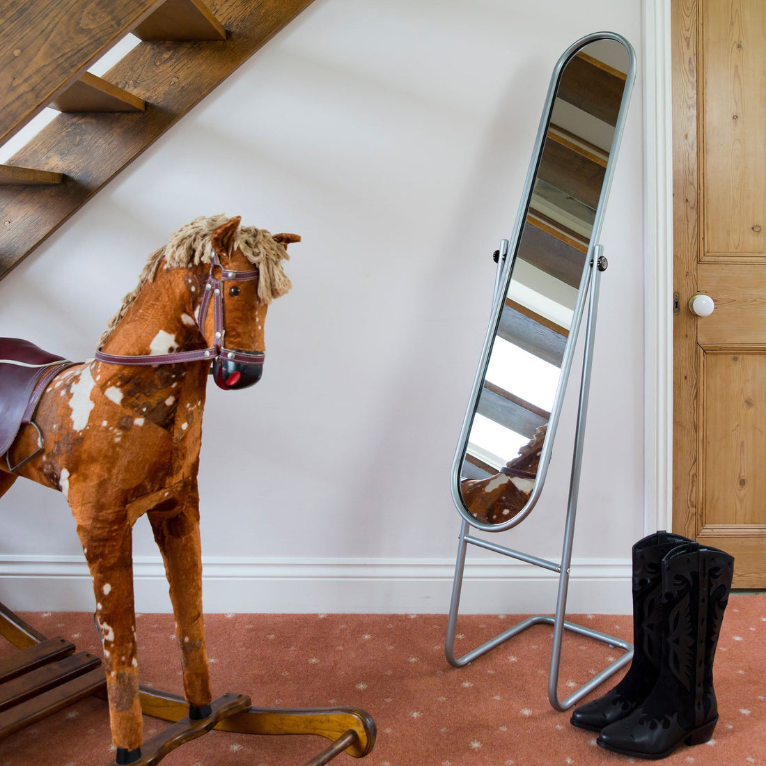 153cm x 30cm Silver Round Full-Length Mirror