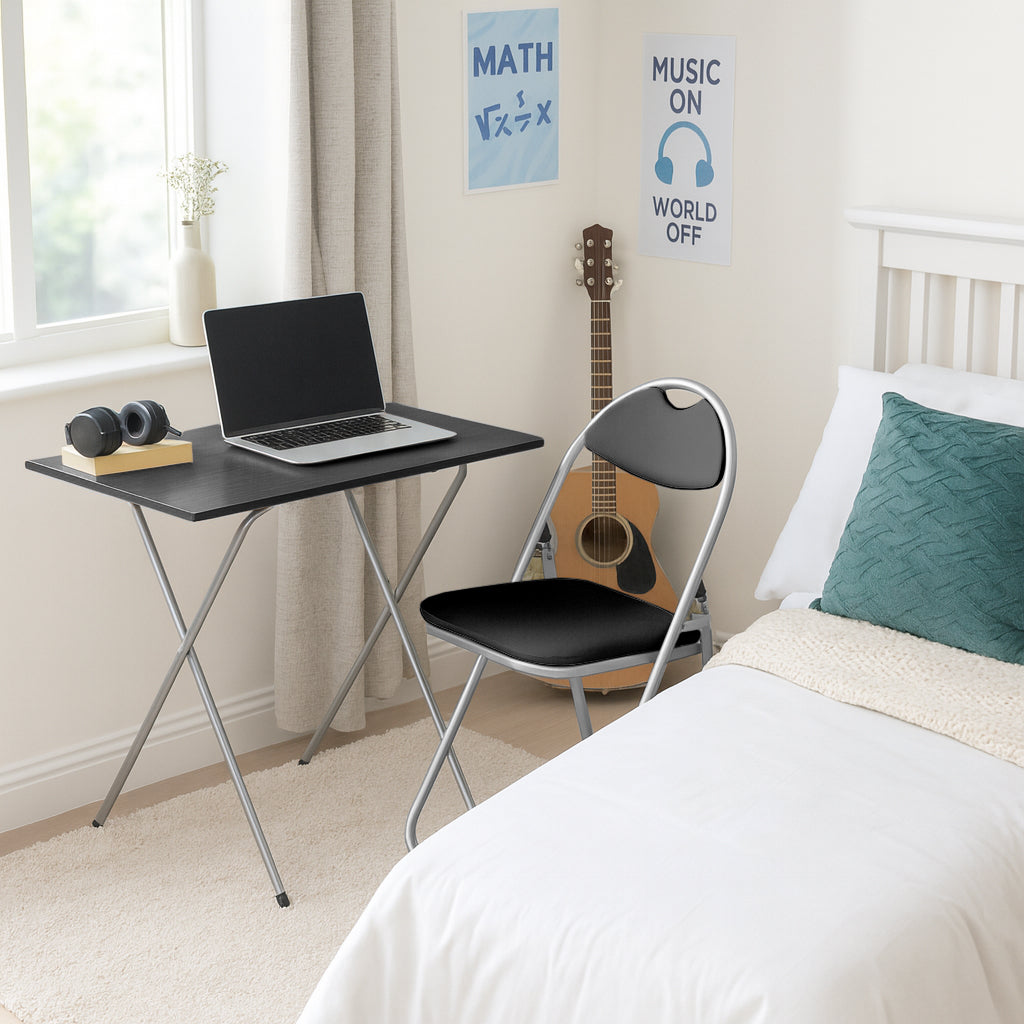 Folding Wooden Desk - Black &amp; Silver