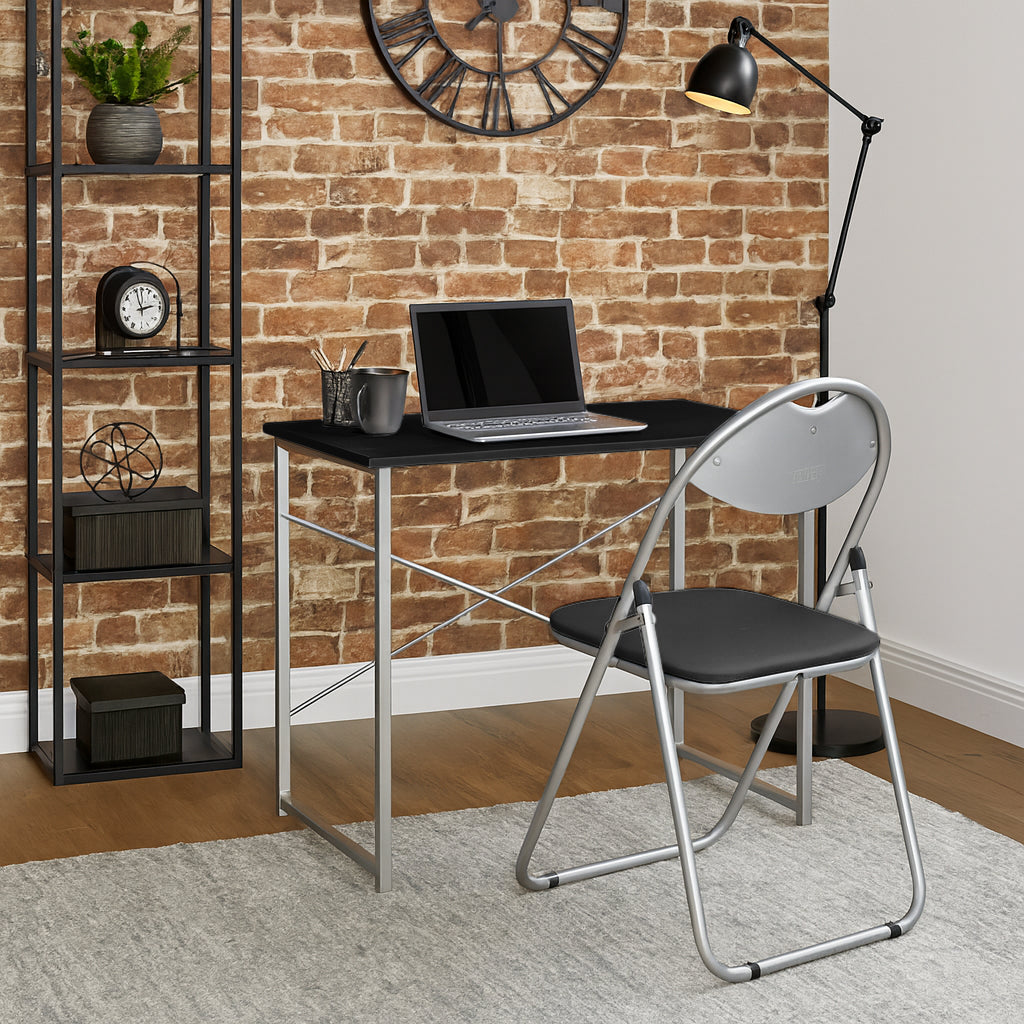 2pc Black Metal Industrial Office Desk & Chair Set - By Harbour