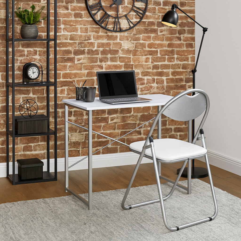 Industrial Office Desk - White &amp; Silver