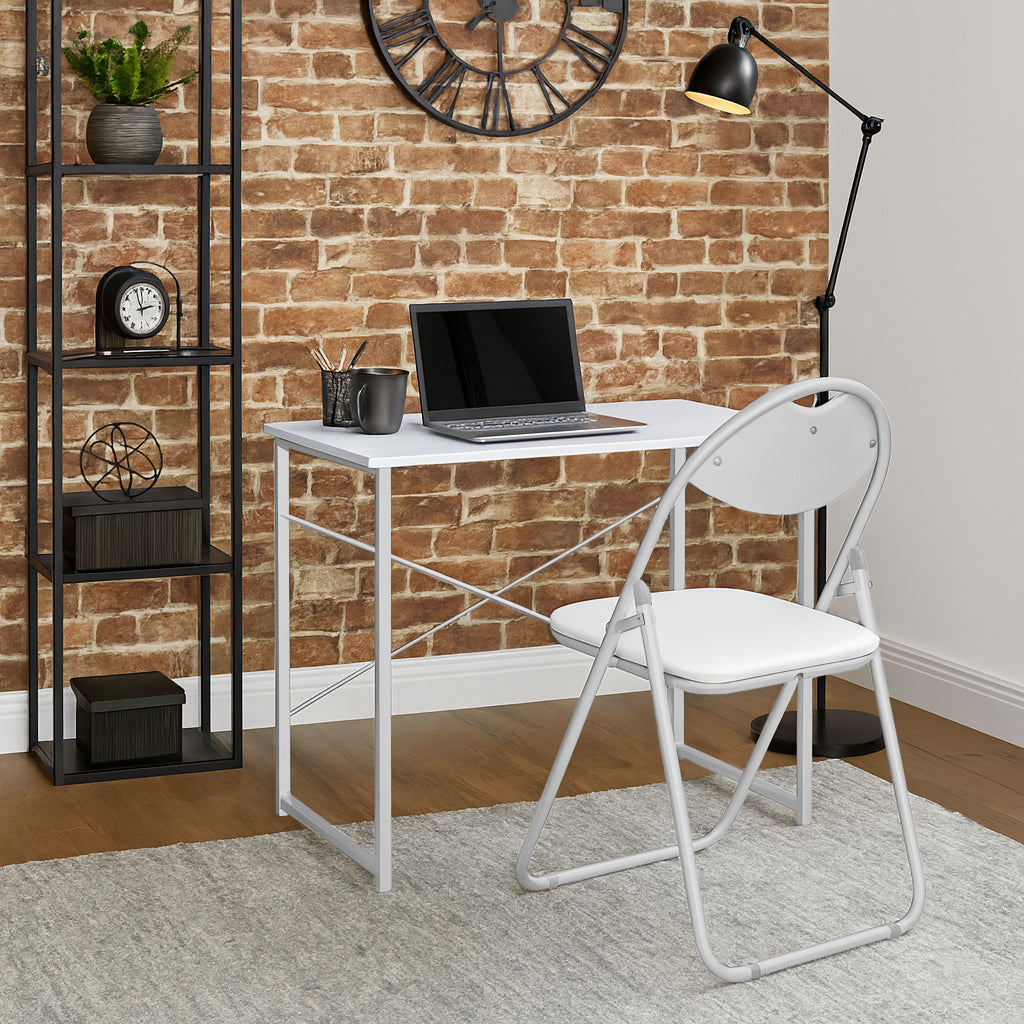 2-Piece Industrial Office Desk &amp; Chair Set - All White