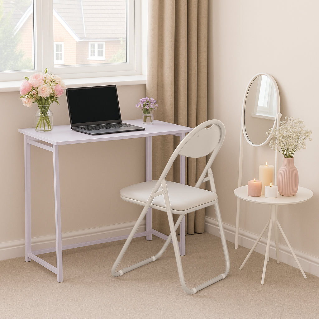 Deluxe Folding Wooden Desk &amp; Chair Set - White