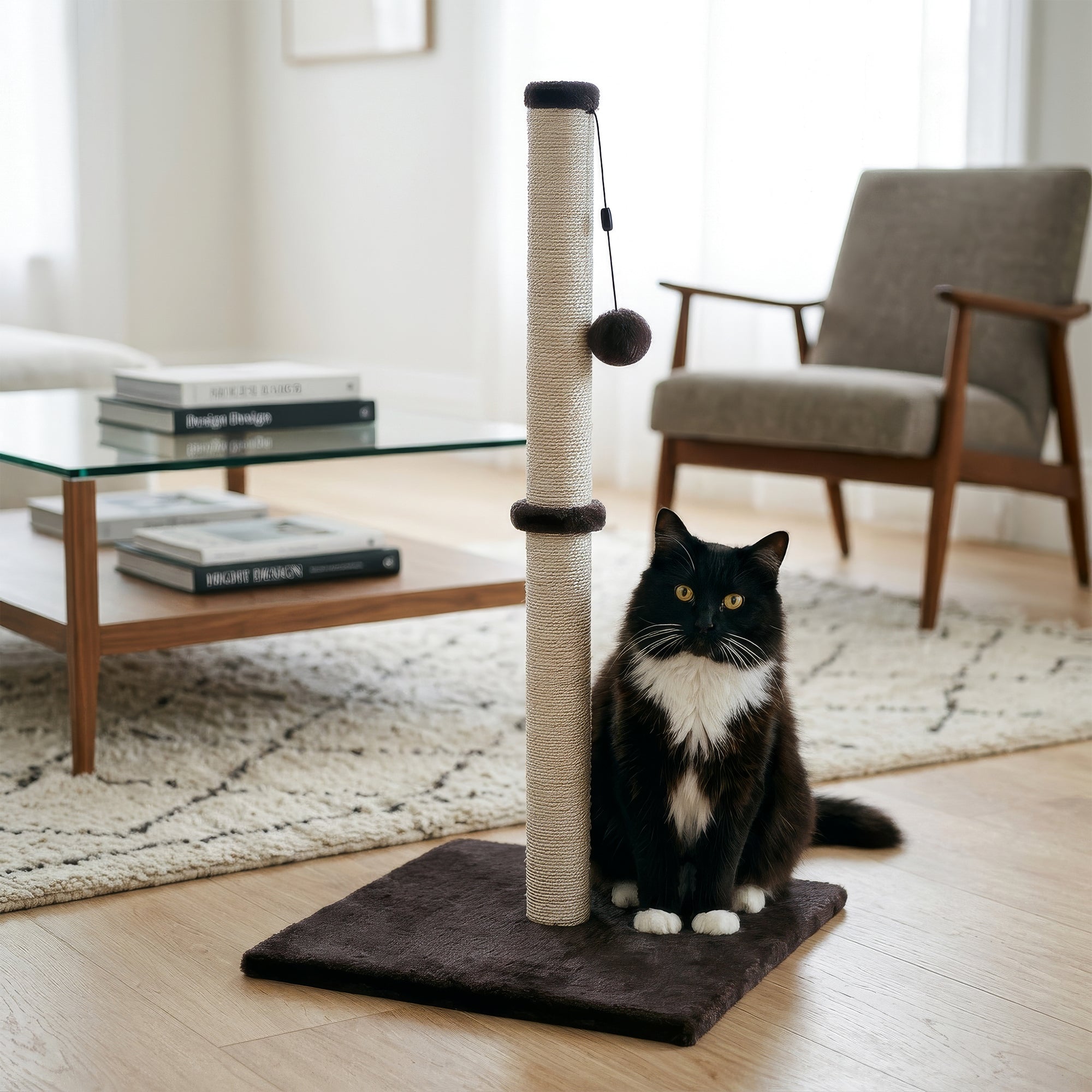 Cat Scratching Post with Hanging Ball - 80cm - Grey