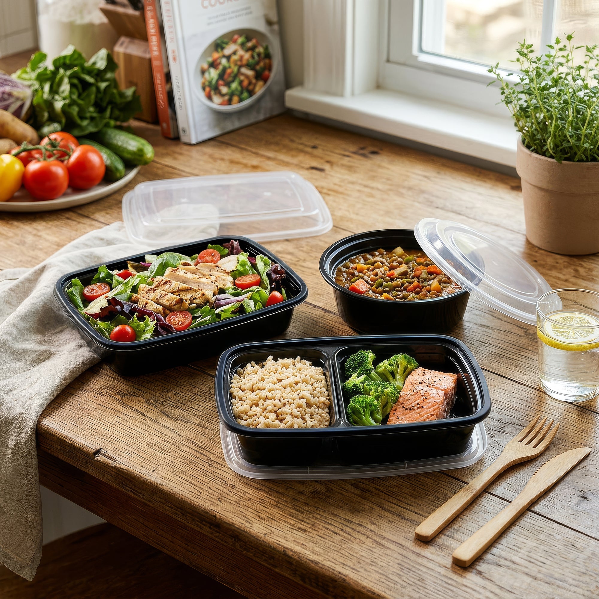 Reusable Meal Prep Containers - 3 Compartments (975ml) - Pack of 10