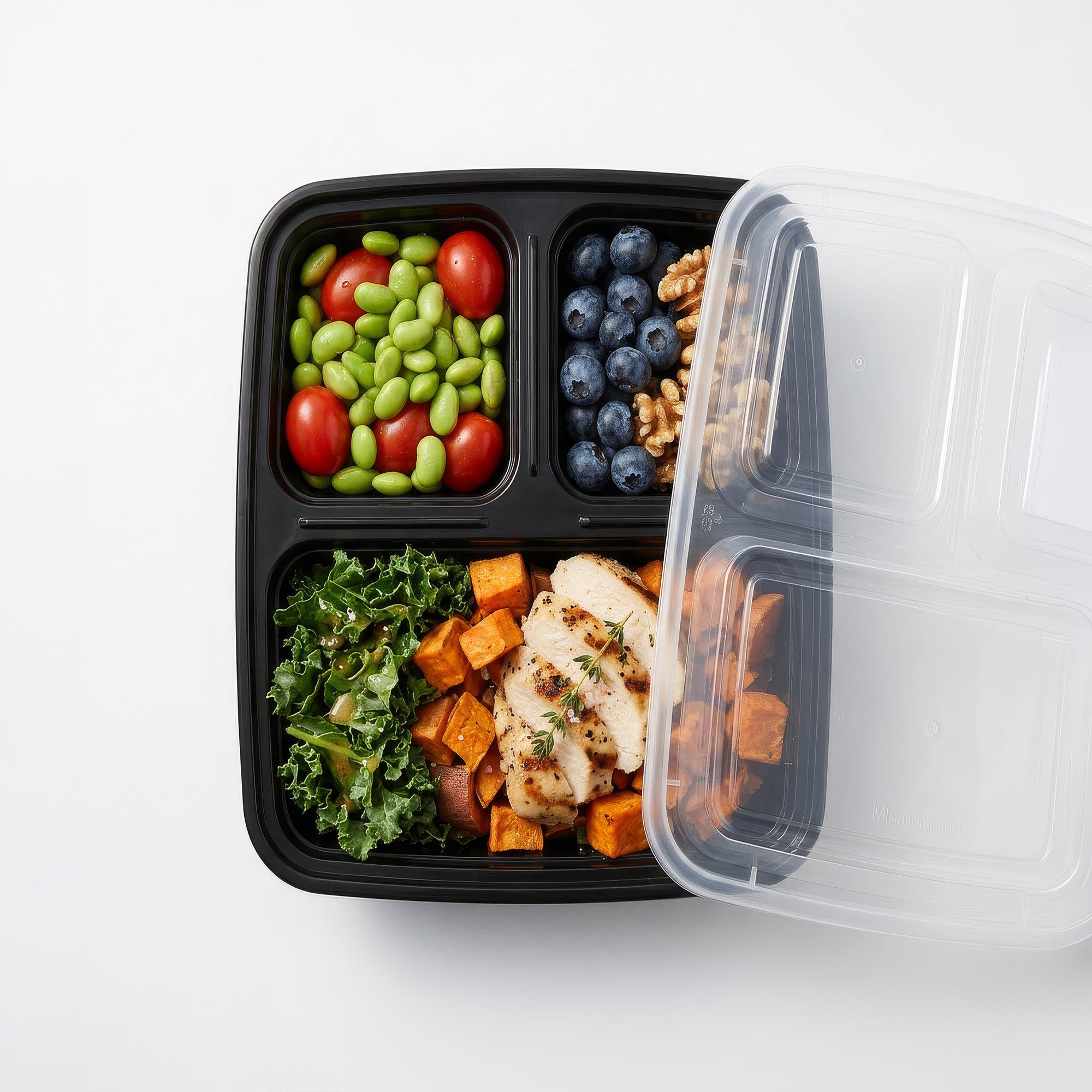 Reusable Meal Prep Containers - 3 Compartments (975ml) - Pack of 10
