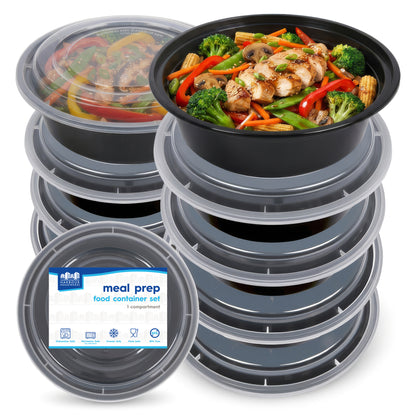Round Reusable Meal Prep Containers - 1 Compartment (880ml) - Pack of 10
