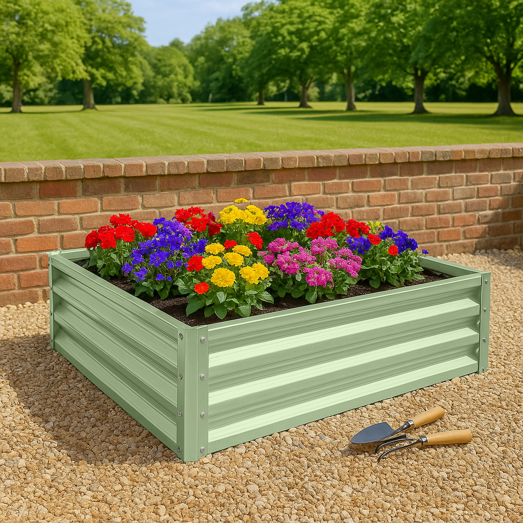 Green 120cm x 120cm Square Steel Raised Garden Bed