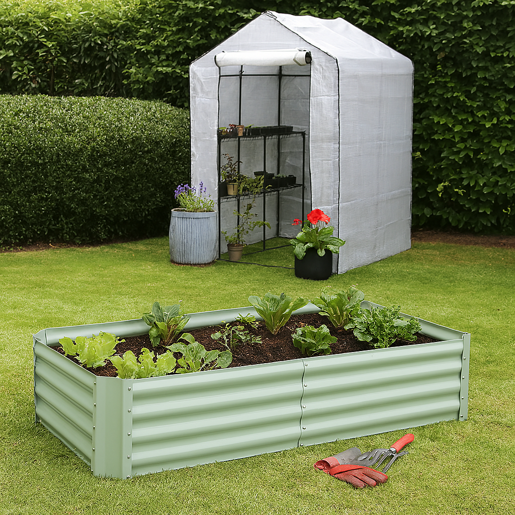 Green 120cm x 60cm Rectangular Steel Raised Garden Bed