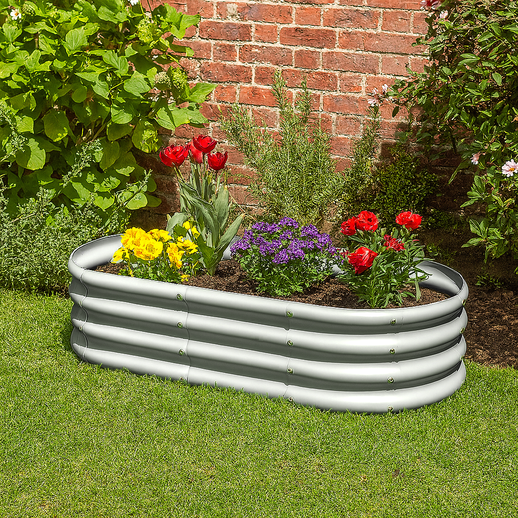 Silver 120cm x 60cm Rounded Steel Raised Garden Bed