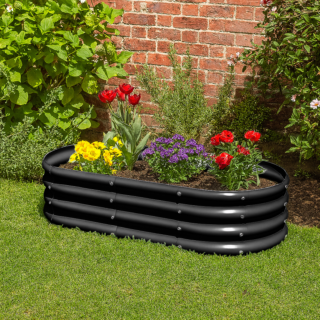 Anthracite 120cm x 60cm Rounded Steel Raised Garden Bed
