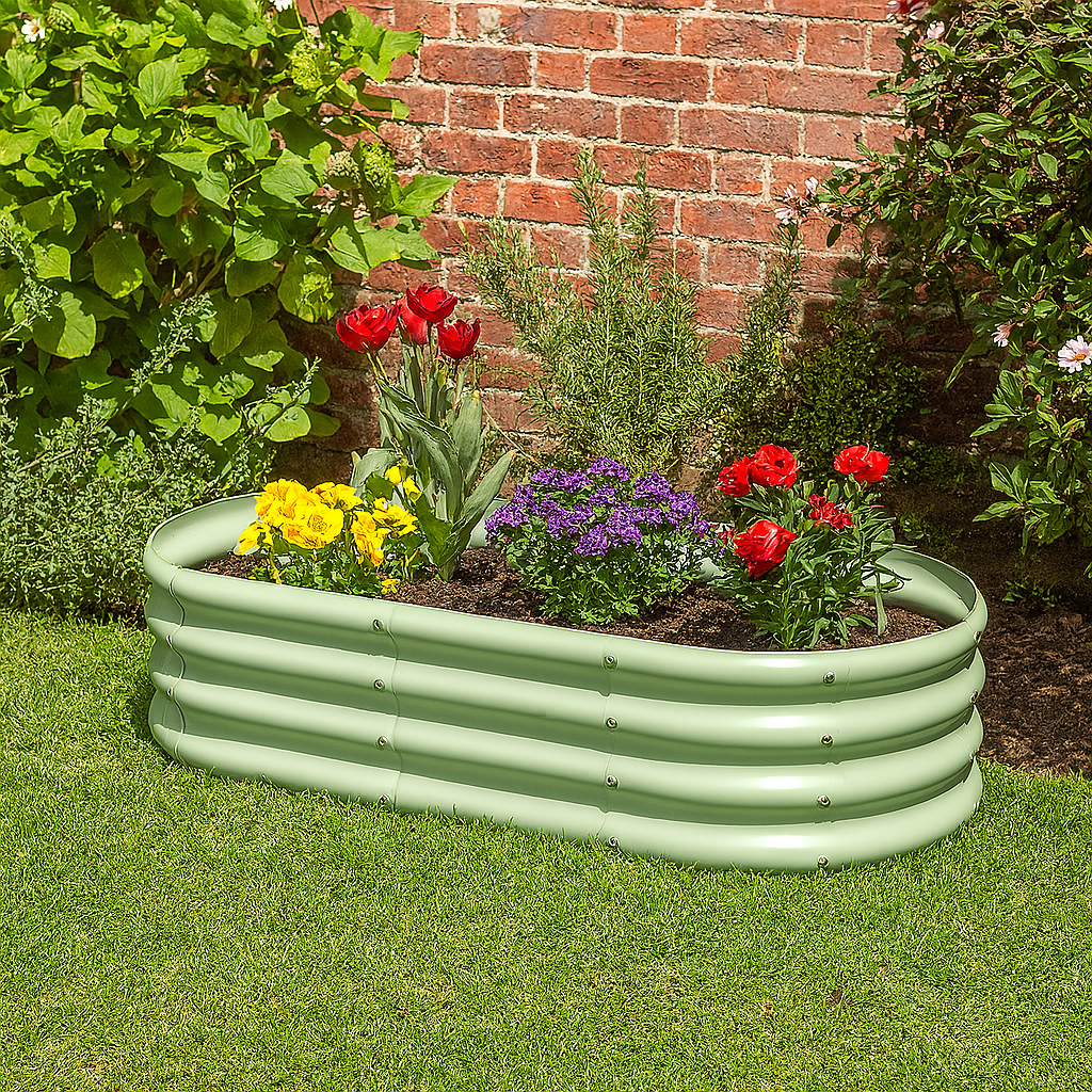 Green 180cm x 90cm Rounded Steel Raised Garden Bed