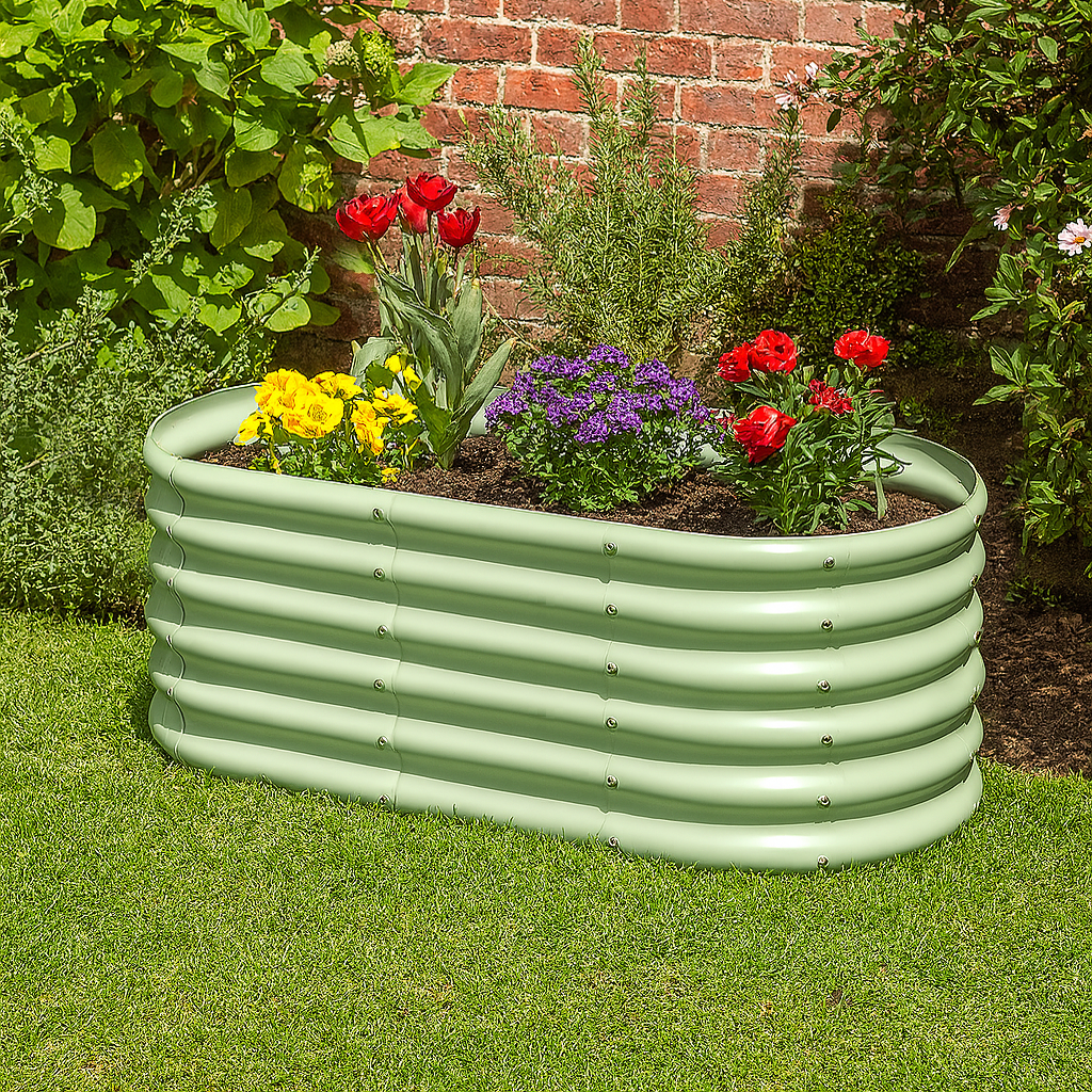 Green 120cm x 60cm x 60cm Rounded Steel Raised Garden Bed
