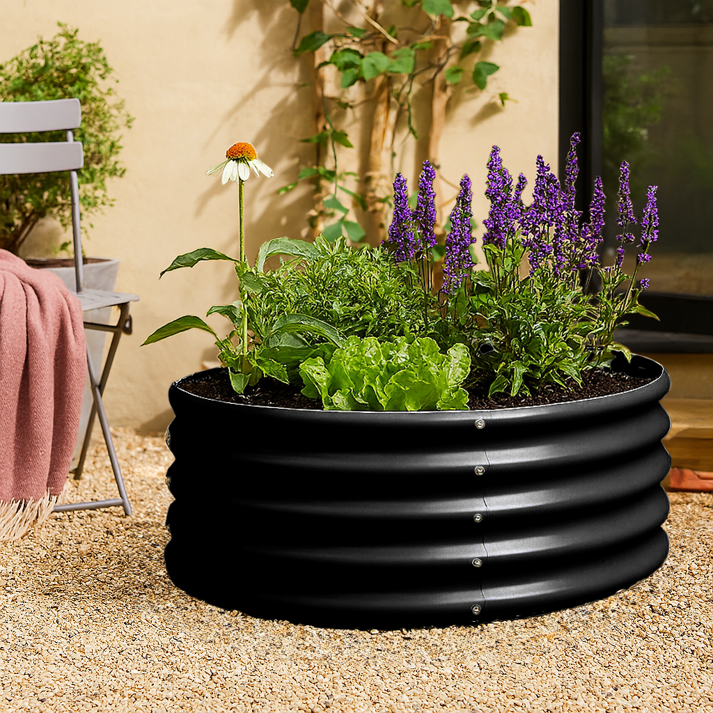 Green 90cm x 45cm Round Steel Raised Garden Bed