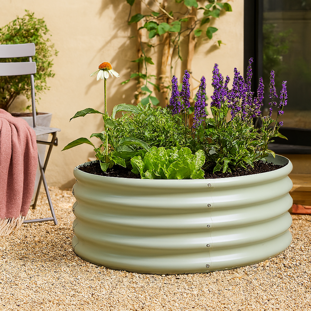 Green 120cm x 45cm Round Steel Raised Garden Bed